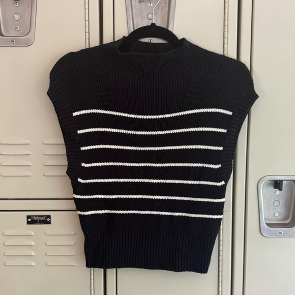 Anthropologie Maeve Mock Neck Women's Sweater Tee SIZE XXSMALL Black and White - Picture 4 of 8